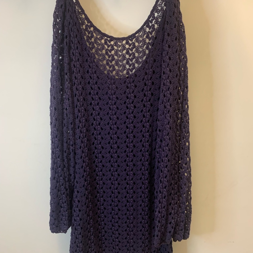 Purple knit free people dress with bell sleeves.